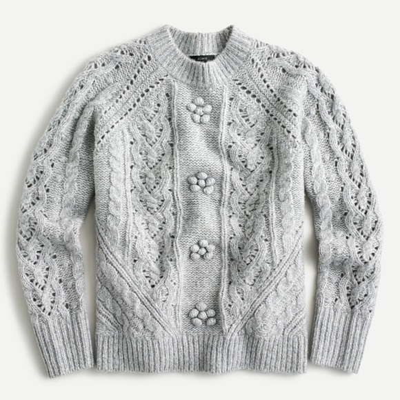J. Crew Sweaters - J. Crew Cable-knit pointelle sweater with popcorn flowers Grey sz S small